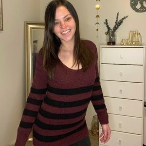 Guess Maroon and Black Striped Sweater
